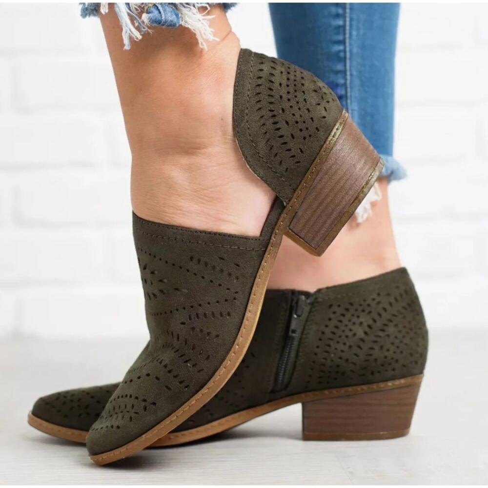 Chic Women's Ankle Boots Hollow Out Zipper Green Shoes Size 39